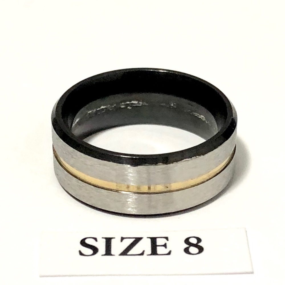 Gold, Silver, and Black Tone Ring, Size 8